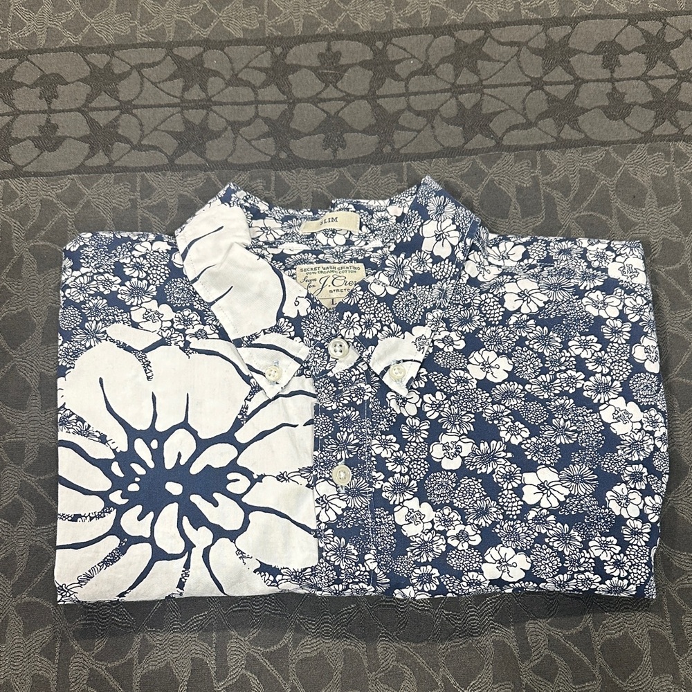 J. Crew Navy and White Floral Shirt